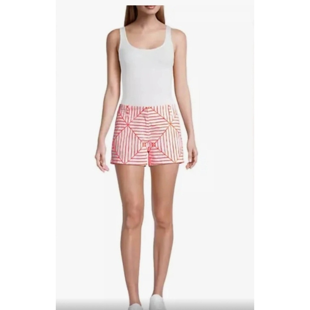 Vineyard Vines Womens 8 Chino Shorts Coral Pink White Geometric Pattern